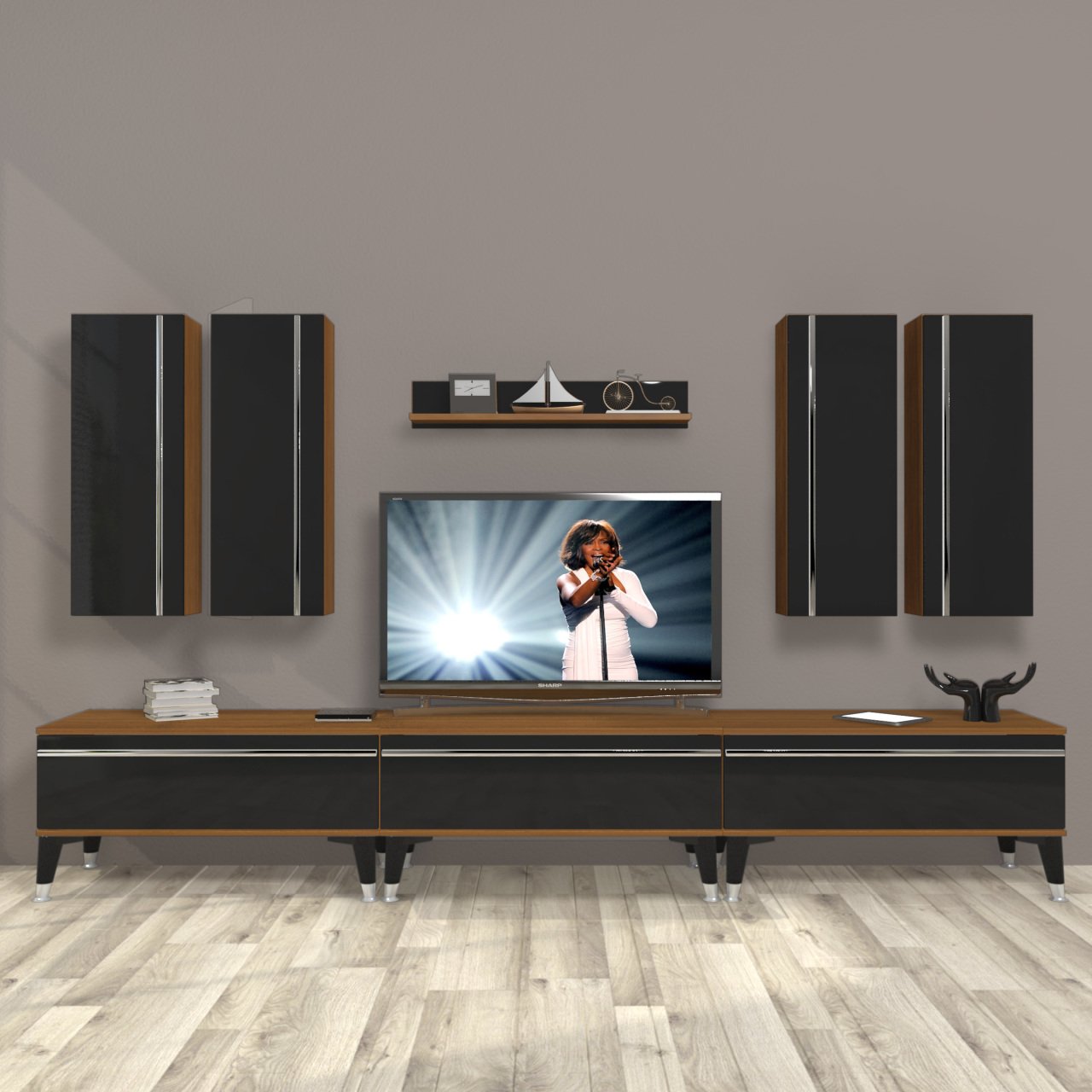 Decoraktiv Eko 8D Mdf Silver Tv Ünitesi Tv Sehpası Ceviz - Siyah