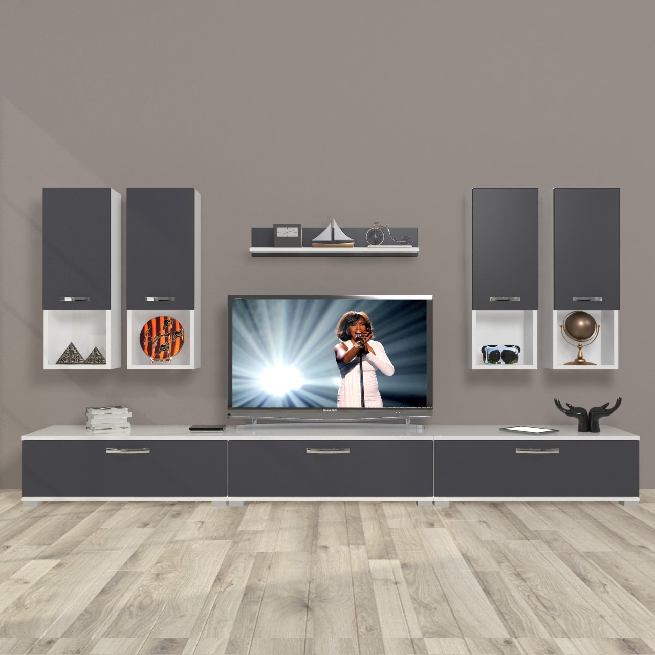 Decoraktiv Eko 8DA Mdf Tv Ünitesi Tv Sehpası Beyaz - Antrasit