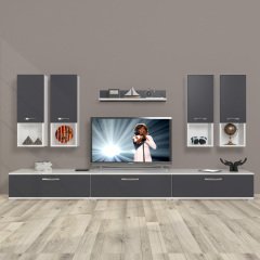 Decoraktiv Eko 8DA Mdf Tv Ünitesi Tv Sehpası Beyaz - Antrasit