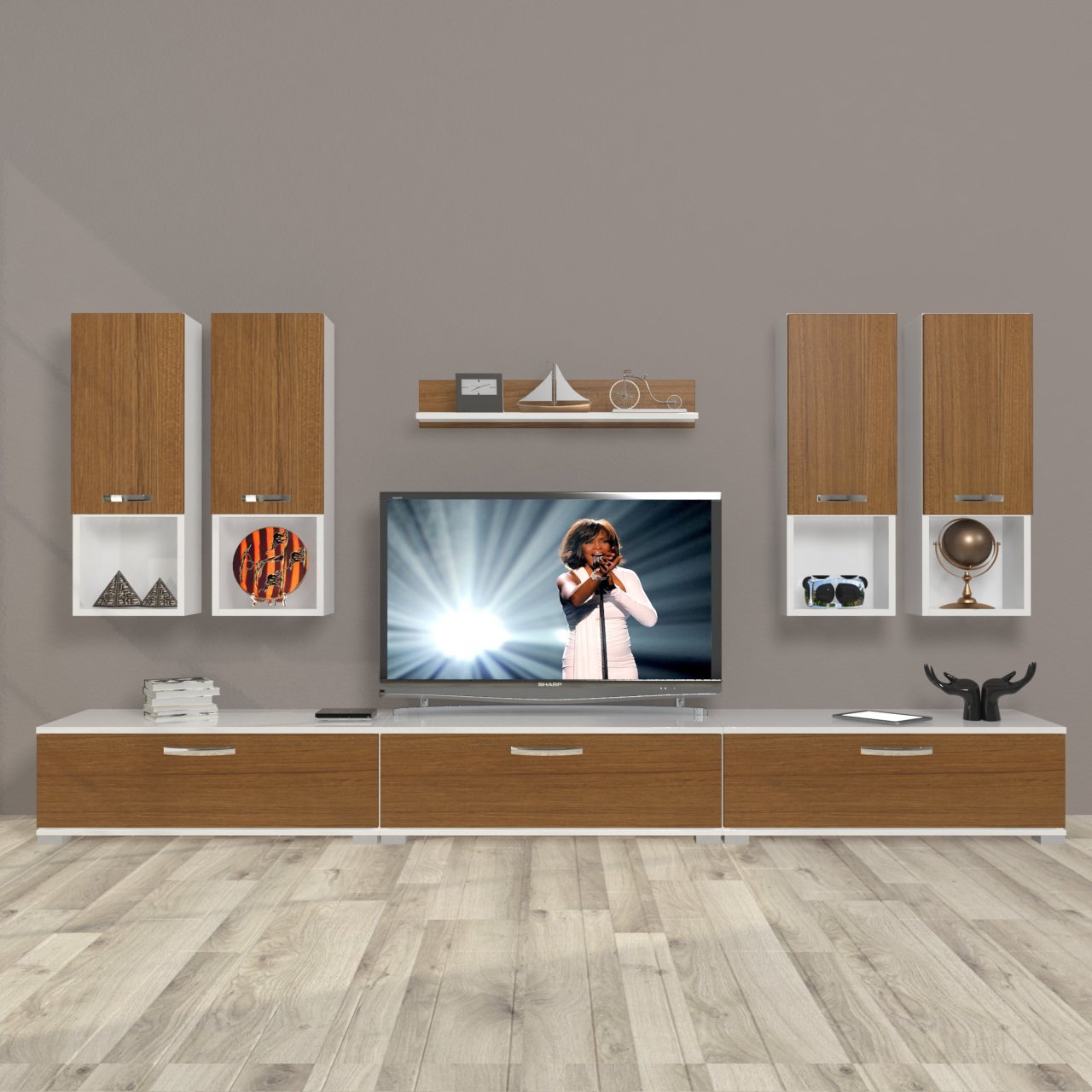 Decoraktiv Eko 8DA Mdf Tv Ünitesi Tv Sehpası Beyaz - Ceviz