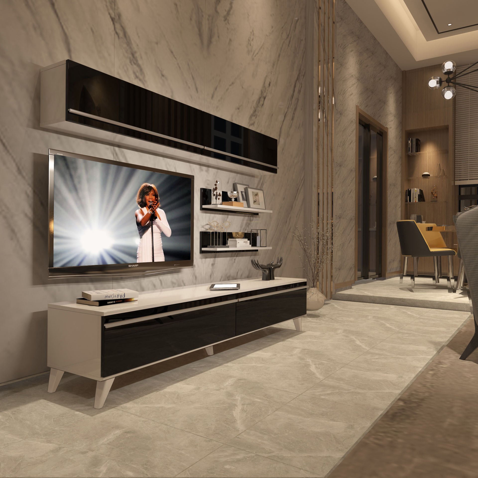 Decoraktiv Eko 5 Mdf Std Retro Tv Ünitesi Tv Sehpası Beyaz - Siyah