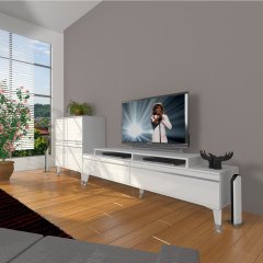 Decoraktiv Ekoflex On Mdf Silver Tv Ünitesi Tv Sehpası Parlak Beyaz