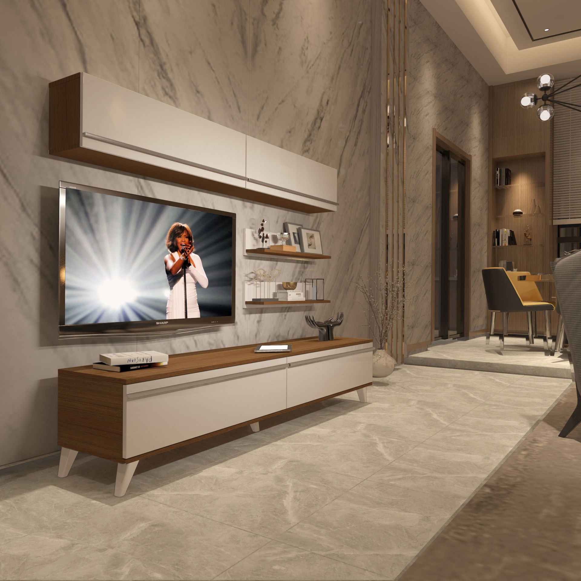 Decoraktiv Eko 5 Mdf Std Retro Tv Ünitesi Tv Sehpası Ceviz - Beyaz
