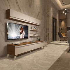 Decoraktiv Eko 5 Mdf Std Retro Tv Ünitesi Tv Sehpası Ceviz - Beyaz