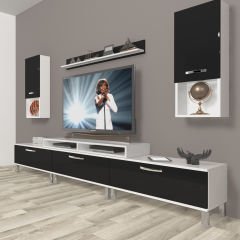 Decoraktiv Ekoflex 270da Slm Krom Ayaklı Tv Ünitesi Tv Sehpası Beyaz - Siyah
