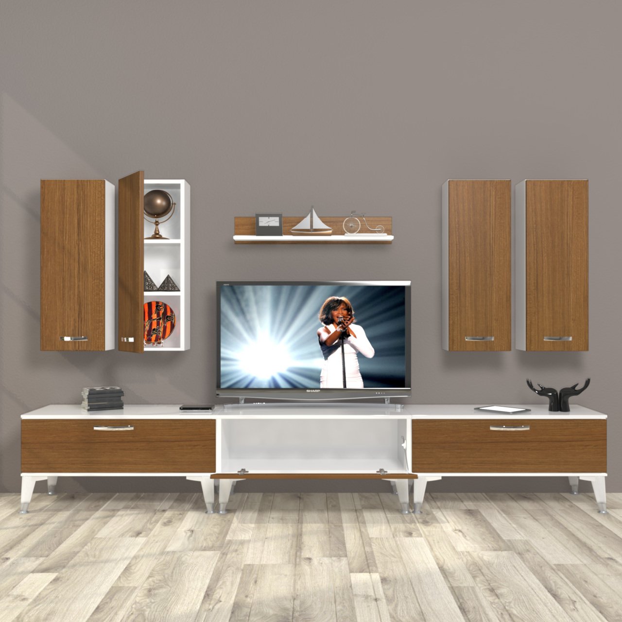 Decoraktiv Eko 8D Slm Silver Tv Ünitesi Tv Sehpası Beyaz - Ceviz