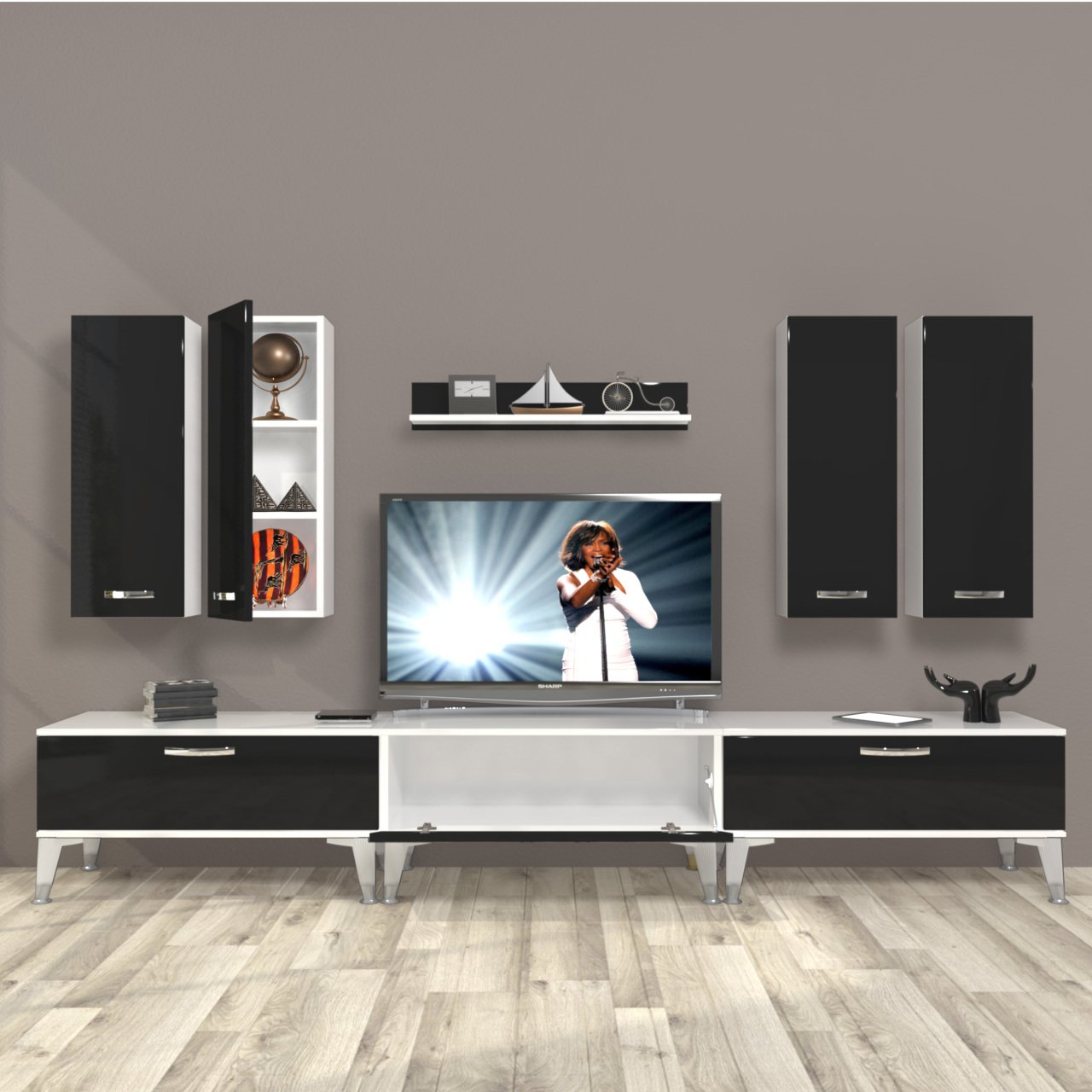 Decoraktiv Eko 8D Slm Silver Tv Ünitesi Tv Sehpası Beyaz - Siyah