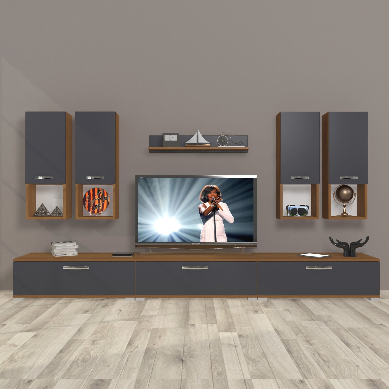 Decoraktiv Eko 8DA Mdf Tv Ünitesi Tv Sehpası Ceviz - Antrasit