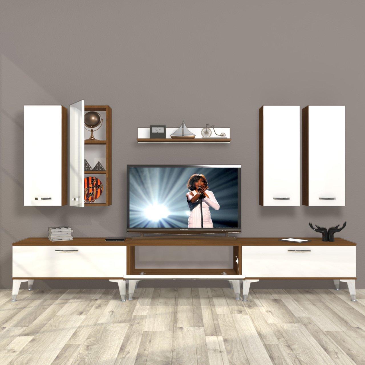 Decoraktiv Eko 8D Slm Silver Tv Ünitesi Tv Sehpası Ceviz - Beyaz