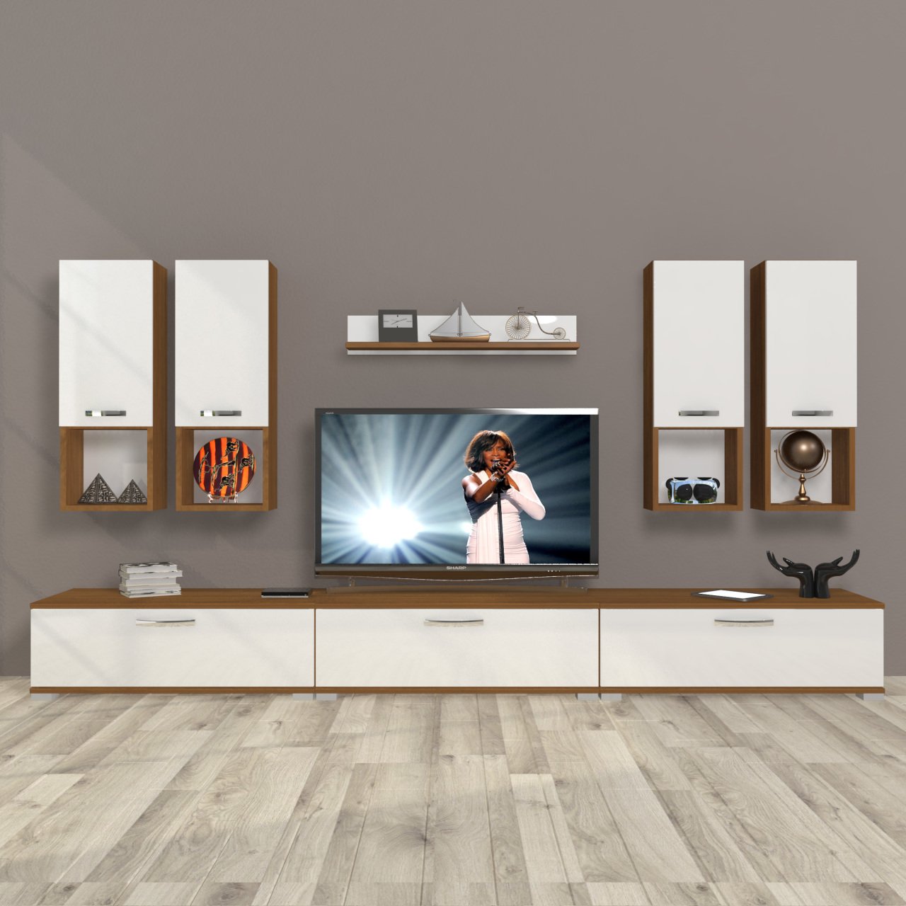 Decoraktiv Eko 8DA Mdf Tv Ünitesi Tv Sehpası Ceviz - Beyaz