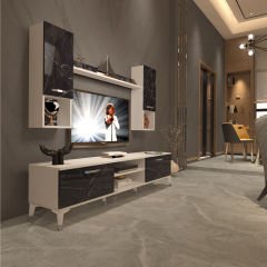 Decoraktiv Eko 5DA Mdf Dvd Silver Tv Ünitesi Tv Sehpası Beyaz - Siyah Mermer