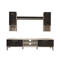 Decoraktiv Eko 5DA Mdf Dvd Silver Tv Ünitesi Tv Sehpası Beyaz - Siyah Mermer