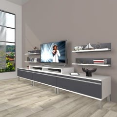 Decoraktiv Ekoflex 270r Mdf Krom Ayaklı Tv Ünitesi Tv Sehpası Beyaz - Antrasit