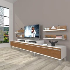 Decoraktiv Ekoflex 270r Mdf Krom Ayaklı Tv Ünitesi Tv Sehpası Beyaz - Ceviz