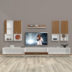 Decoraktiv Eko 8DA Mdf Krom Ayaklı Tv Ünitesi Tv Sehpası Beyaz - Ceviz