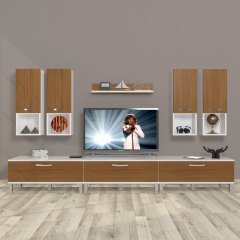 Decoraktiv Eko 8DA Mdf Krom Ayaklı Tv Ünitesi Tv Sehpası Beyaz - Ceviz