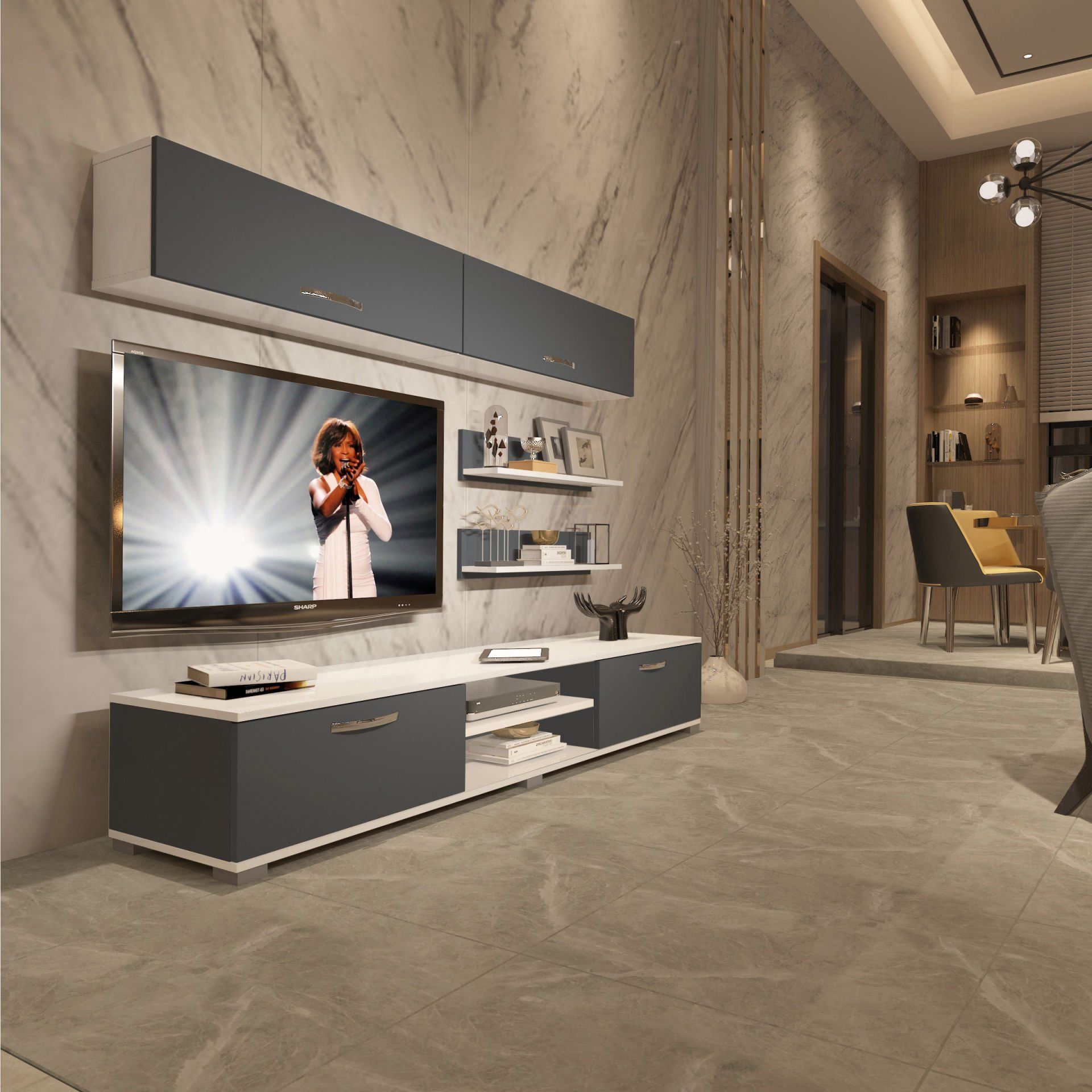 Decoraktiv Eko 5 Mdf Dvd Tv Ünitesi Tv Sehpası Beyaz - Antrasit