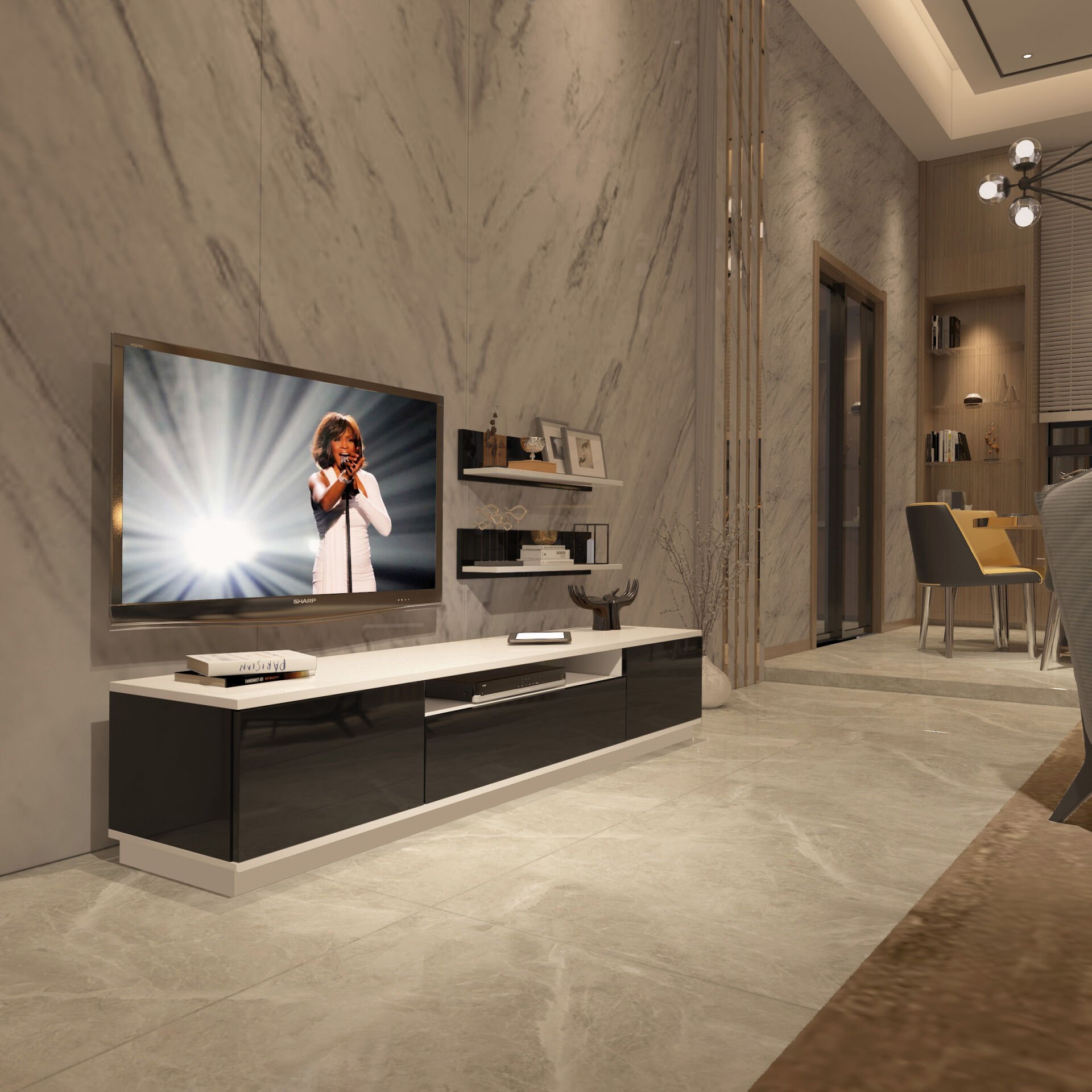 Decoraktiv Trio 4S Mdf Tv Ünitesi Tv Sehpası Beyaz - Siyah