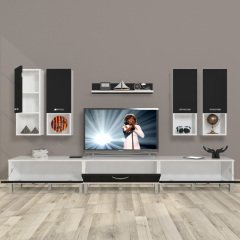 Decoraktiv Eko 8DA Mdf Krom Ayaklı Tv Ünitesi Tv Sehpası Beyaz - Siyah