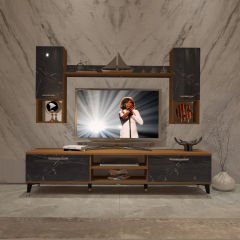 Decoraktiv Eko 5DA Mdf Dvd Silver Tv Ünitesi Tv Sehpası Ceviz - Siyah Mermer