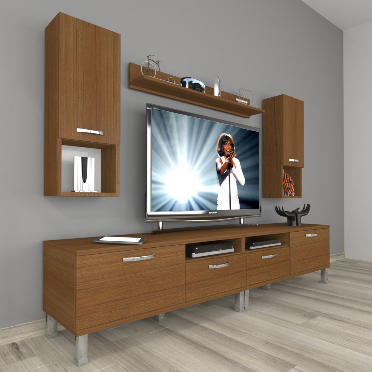 Decoraktiv Eko 5220DA Slm Krom Ayaklı Tv Ünitesi Tv Sehpası Ceviz
