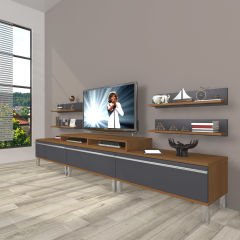Decoraktiv Ekoflex 270r Mdf Krom Ayaklı Tv Ünitesi Tv Sehpası Ceviz - Antrasit