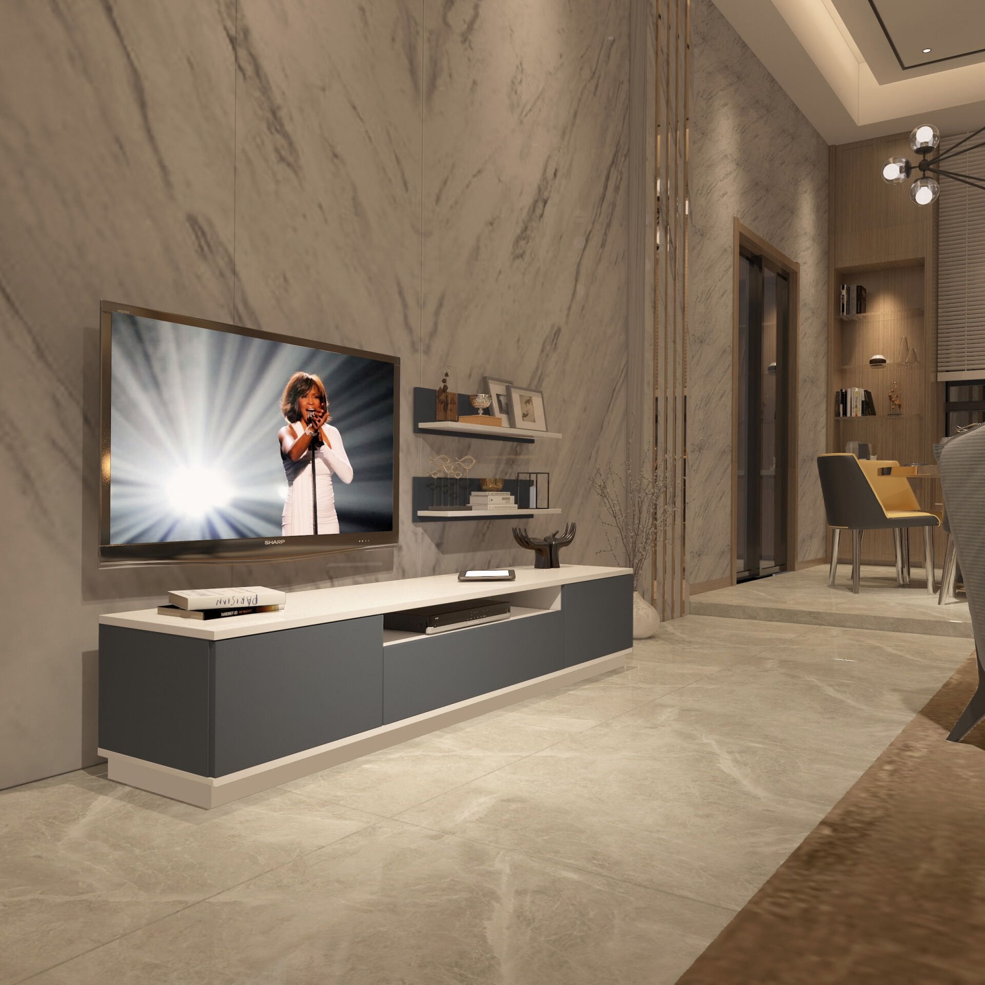 Decoraktiv Trio 4S Mdf Tv Ünitesi Tv Sehpası Beyaz - Antrasit