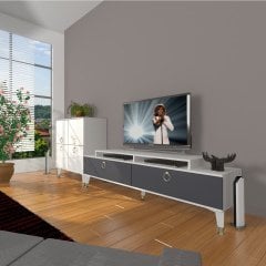 Decoraktiv Ekoflex On Mdf Gold Tv Ünitesi Tv Sehpası Beyaz - Antrasit