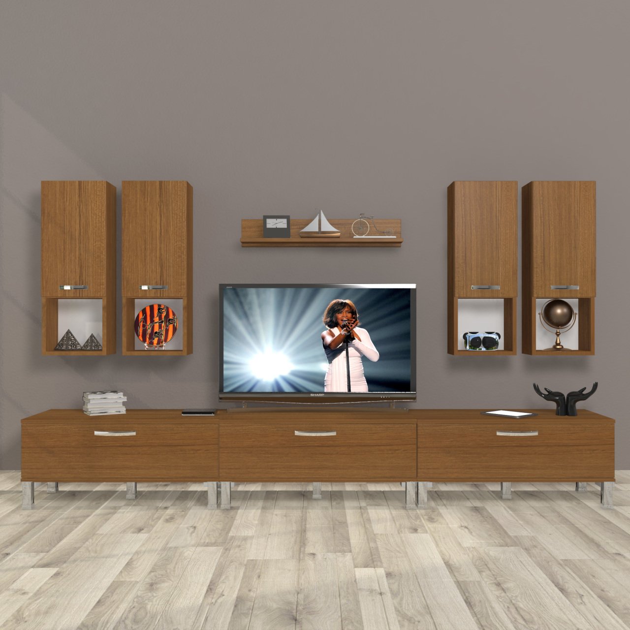 Decoraktiv Eko 8DA Mdf Krom Ayaklı Tv Ünitesi Tv Sehpası Ceviz