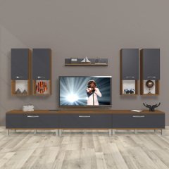 Decoraktiv Eko 8DA Mdf Krom Ayaklı Tv Ünitesi Tv Sehpası Ceviz - Antrasit