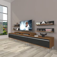 Decoraktiv Ekoflex 270r Mdf Krom Ayaklı Tv Ünitesi Tv Sehpası Ceviz - Siyah