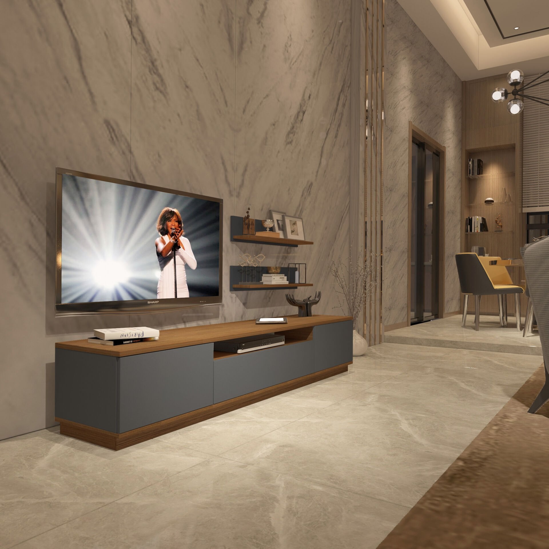 Decoraktiv Trio 4S Mdf Tv Ünitesi Tv Sehpası Ceviz - Antrasit