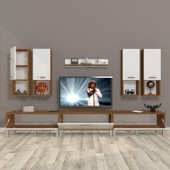Decoraktiv Eko 8DA Mdf Krom Ayaklı Tv Ünitesi Tv Sehpası Ceviz - Beyaz