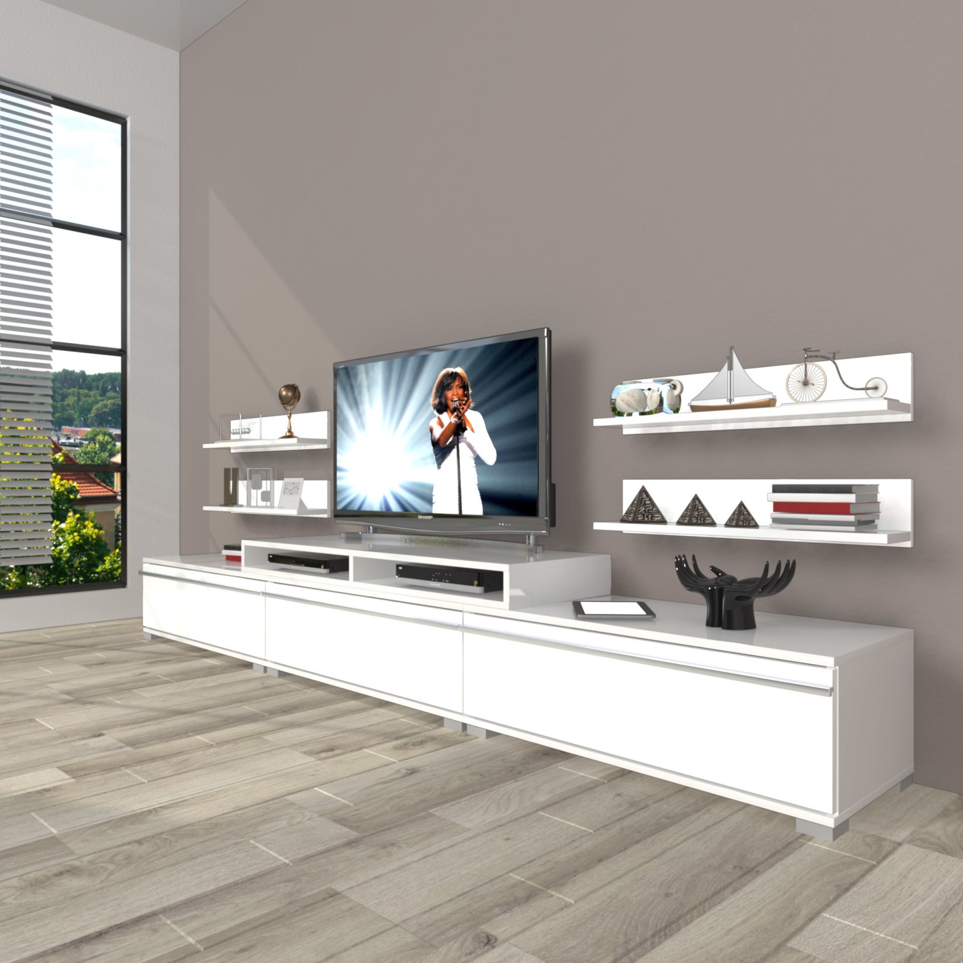 Decoraktiv Ekoflex 270r Mdf Tv Ünitesi Tv Sehpası Parlak Beyaz