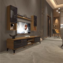 Decoraktiv Eko 5DA Mdf Dvd Gold Tv Ünitesi Tv Sehpası Pera - Siyah Mermer