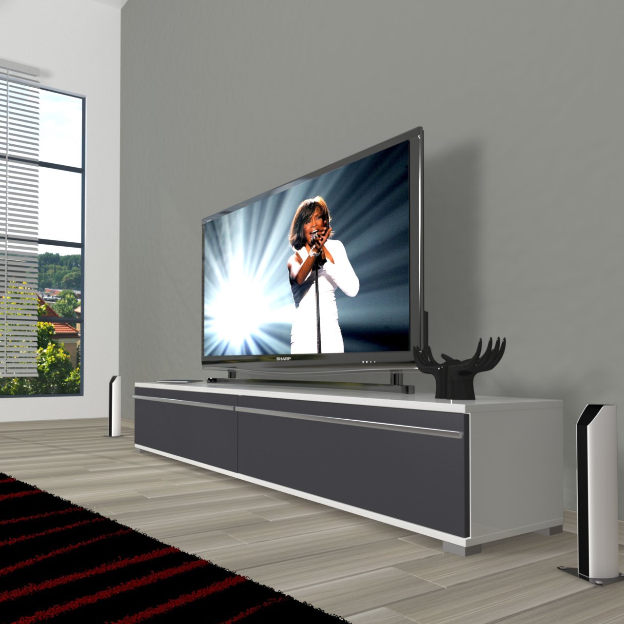 Decoraktiv Eko 140T Mdf Tv Ünitesi Tv Sehpası Beyaz - Antrasit
