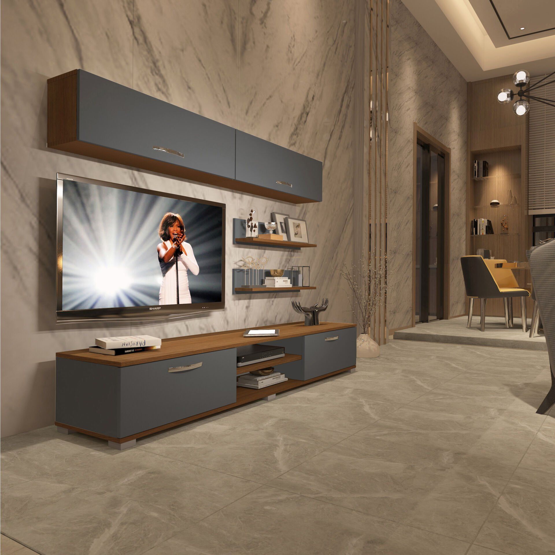 Decoraktiv Eko 5 Mdf Dvd Tv Ünitesi Tv Sehpası Ceviz - Antrasit