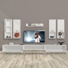 Decoraktiv Eko 8DA Mdf Krom Ayaklı Tv Ünitesi Tv Sehpası Parlak Beyaz