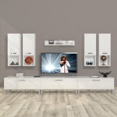 Decoraktiv Eko 8DA Mdf Krom Ayaklı Tv Ünitesi Tv Sehpası Parlak Beyaz