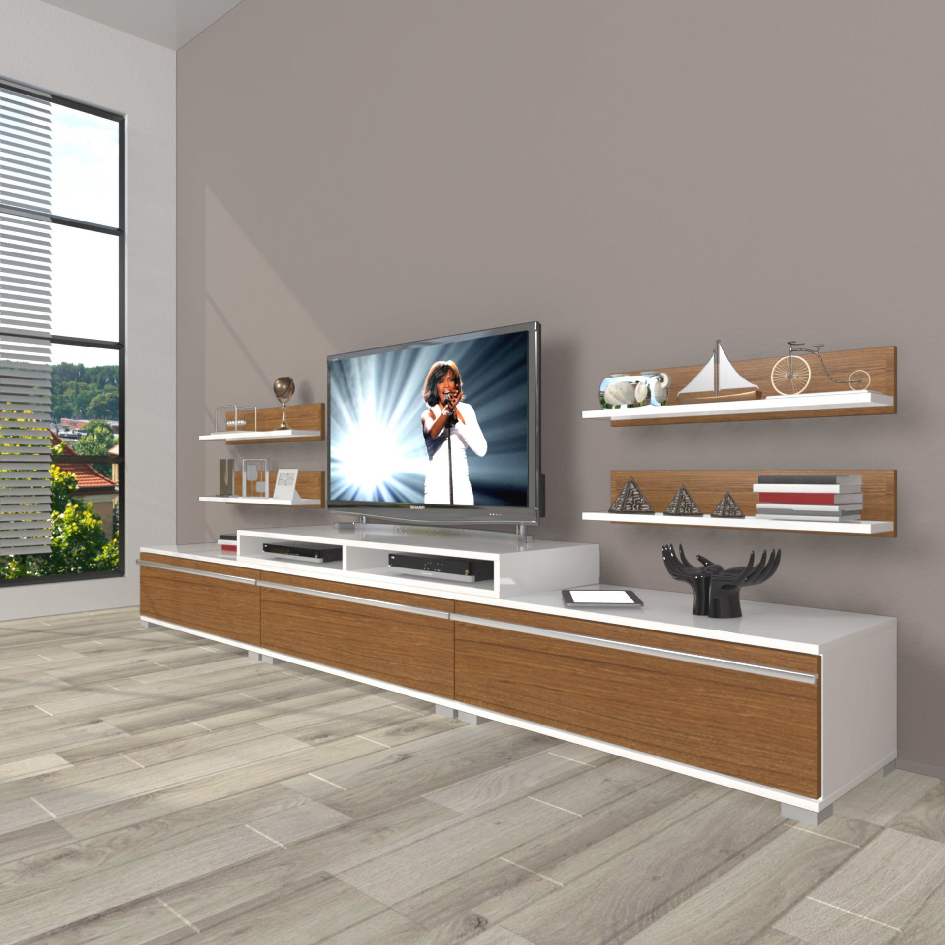 Decoraktiv Ekoflex 270r Mdf Tv Ünitesi Tv Sehpası Beyaz - Ceviz