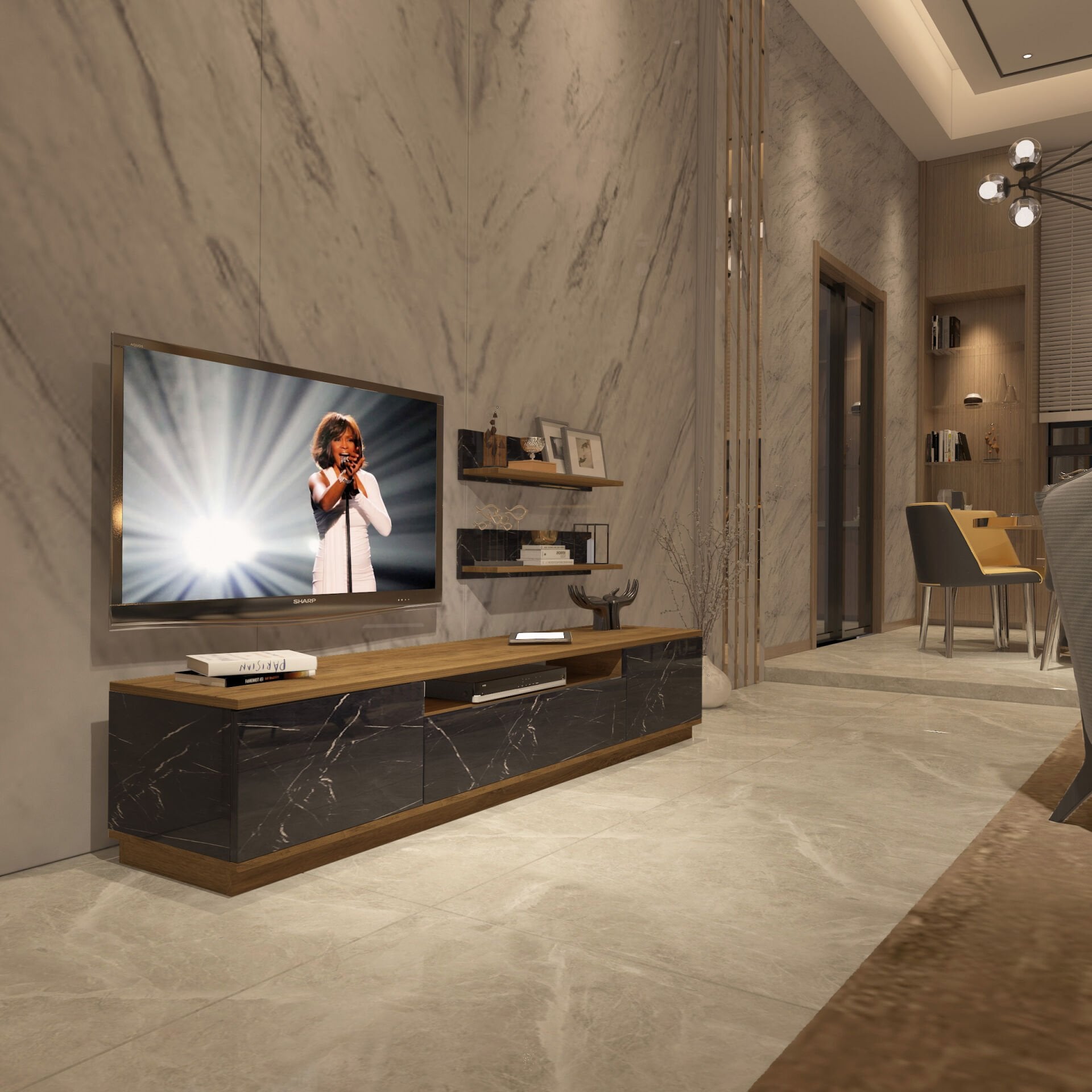 Decoraktiv Trio 4S Mdf Tv Ünitesi Tv Sehpası Pera - Siyah Mermer