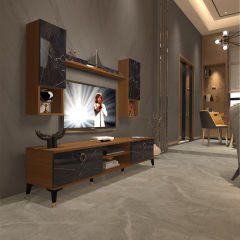 Decoraktiv Eko 5DA Mdf Dvd Gold Tv Ünitesi Tv Sehpası Ceviz - Siyah Mermer