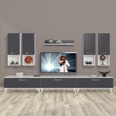 Decoraktiv Eko 8DA Mdf Retro Tv Ünitesi Tv Sehpası Beyaz - Antrasit