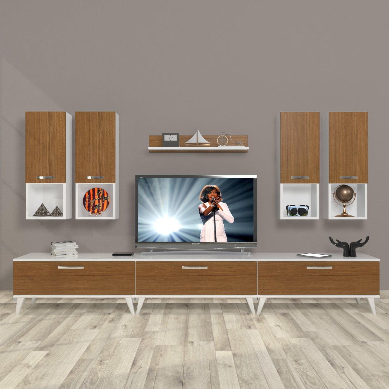 Decoraktiv Eko 8DA Mdf Retro Tv Ünitesi Tv Sehpası Beyaz - Ceviz
