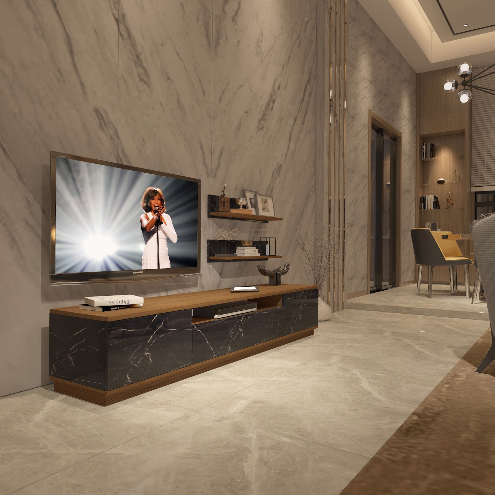 Decoraktiv Trio 4S Mdf Tv Ünitesi Tv Sehpası Ceviz - Siyah Mermer
