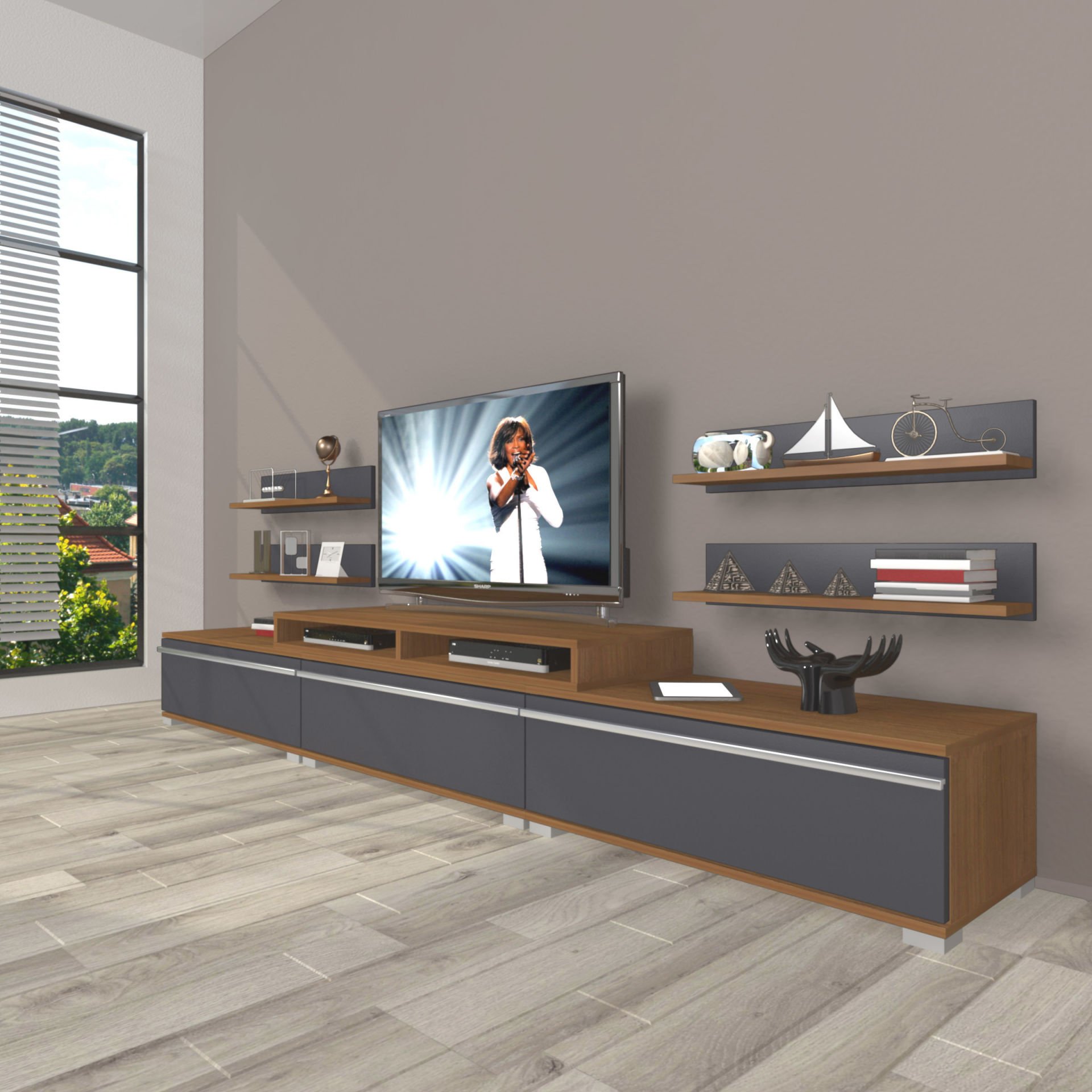 Decoraktiv Ekoflex 270r Mdf Tv Ünitesi Tv Sehpası Ceviz - Antrasit