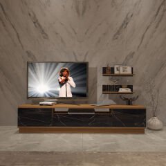 Decoraktiv Trio 4S Mdf Tv Ünitesi Tv Sehpası Ceviz - Siyah Mermer