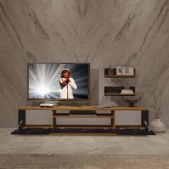 Decoraktiv Trio 4S Mdf Tv Ünitesi Tv Sehpası Ceviz - Siyah Mermer