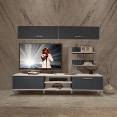 Decoraktiv Eko 5 Mdf Dvd Krom Ayaklı Tv Ünitesi Tv Sehpası Beyaz - Antrasit