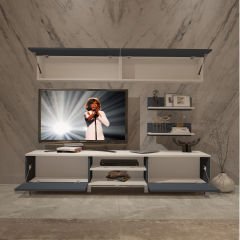 Decoraktiv Eko 5 Mdf Dvd Krom Ayaklı Tv Ünitesi Tv Sehpası Beyaz - Antrasit